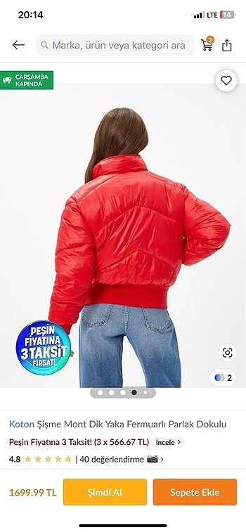Koton kırmızı mont