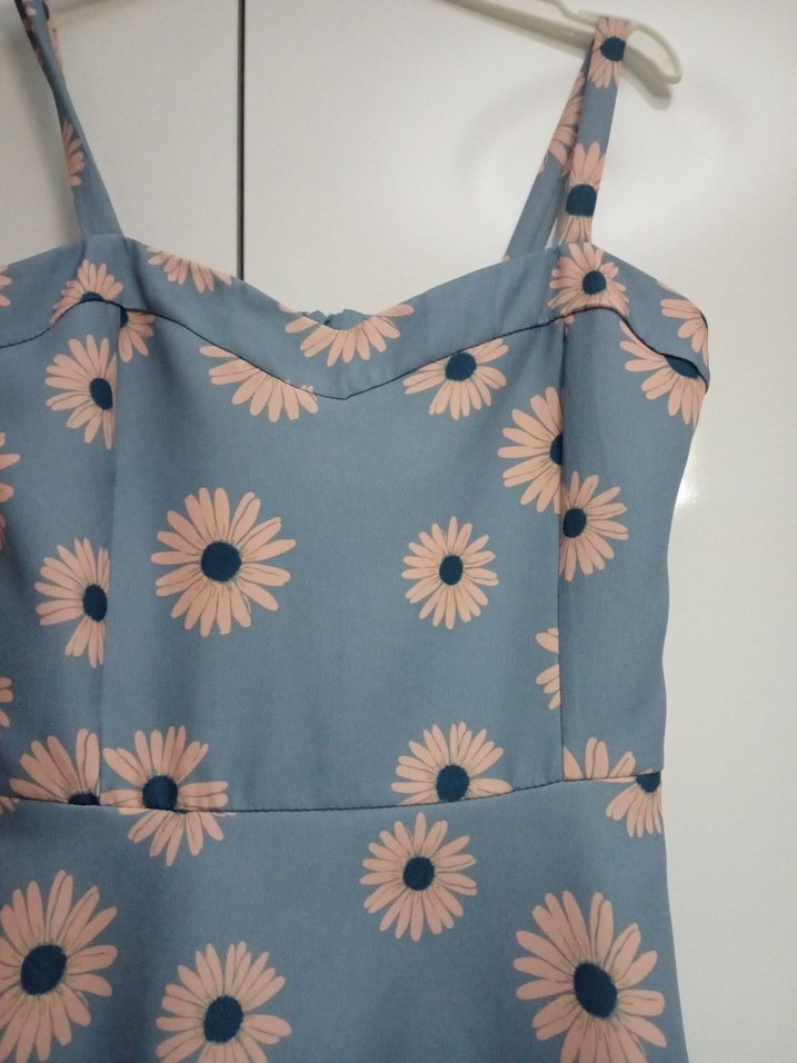 Mavi Çiçek Desenli Midi Elbise - Görsel 2