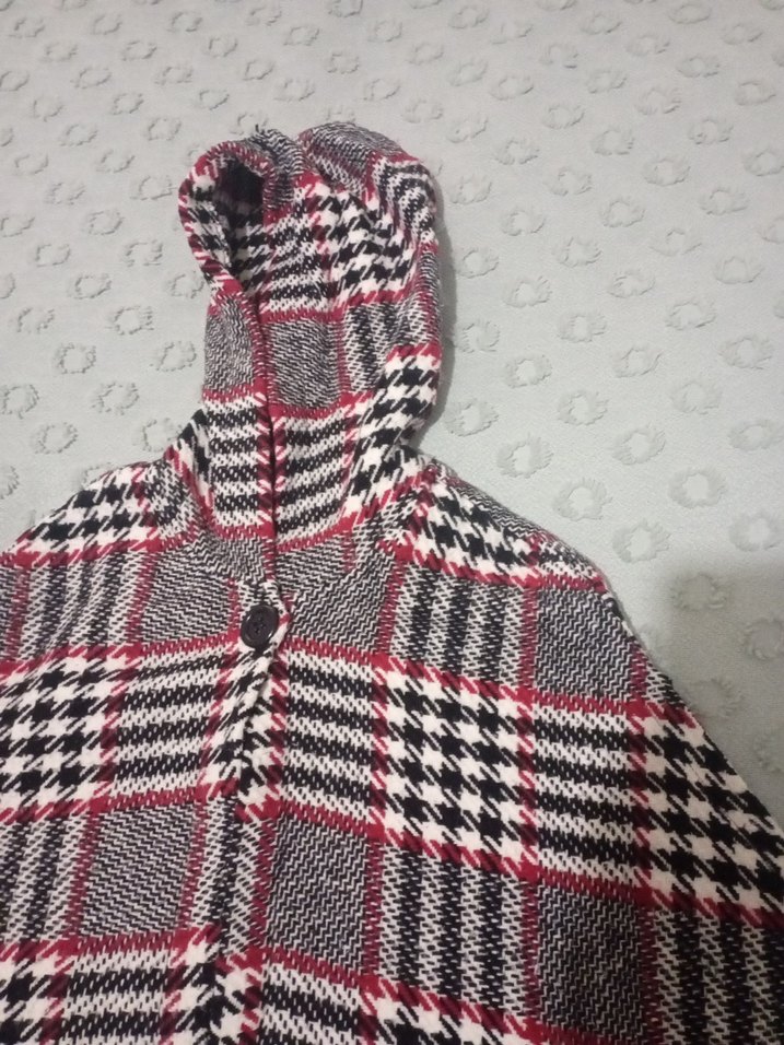 Uzun Kareli Gri Kadın Panço - Görsel 2