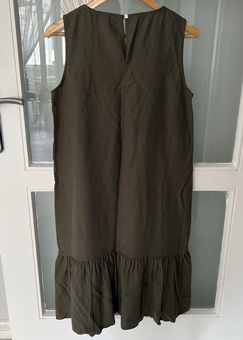 Haki yeşil  Kolsuz Midi Elbise - Görsel 5