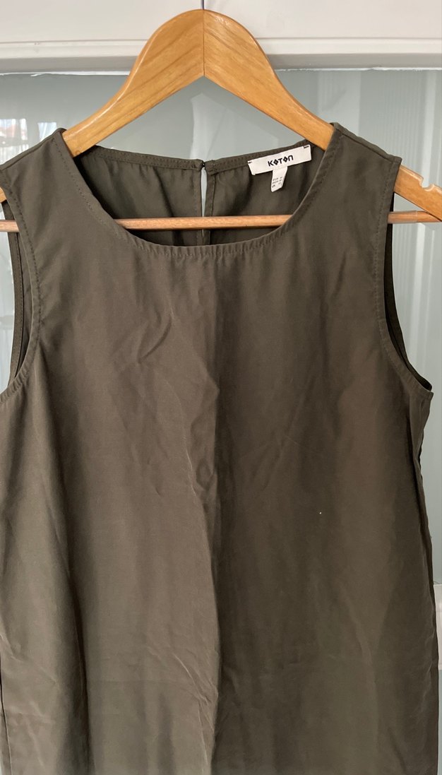 Haki yeşil  Kolsuz Midi Elbise - Görsel 2