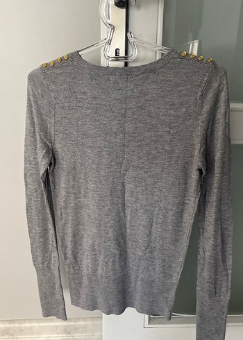 Düğmeli Gri Kadın İnce Triko Kazak - Görsel 4