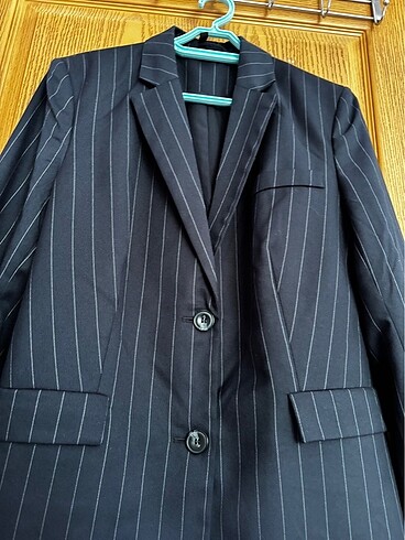 Lacivert Çizgi Detaylı Blazer Ceket