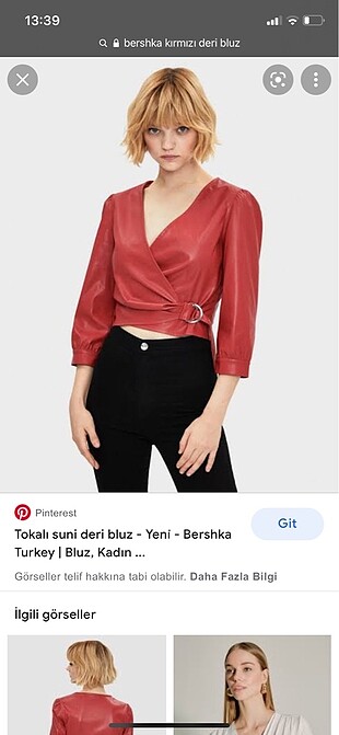 Bershka kırmızı deri ceket bluz