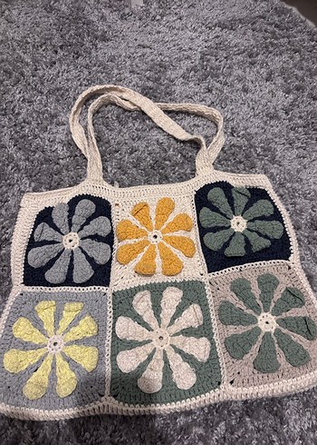 Çiçek Desenli Örgü Bohem Kadın Çantası - Görsel 2