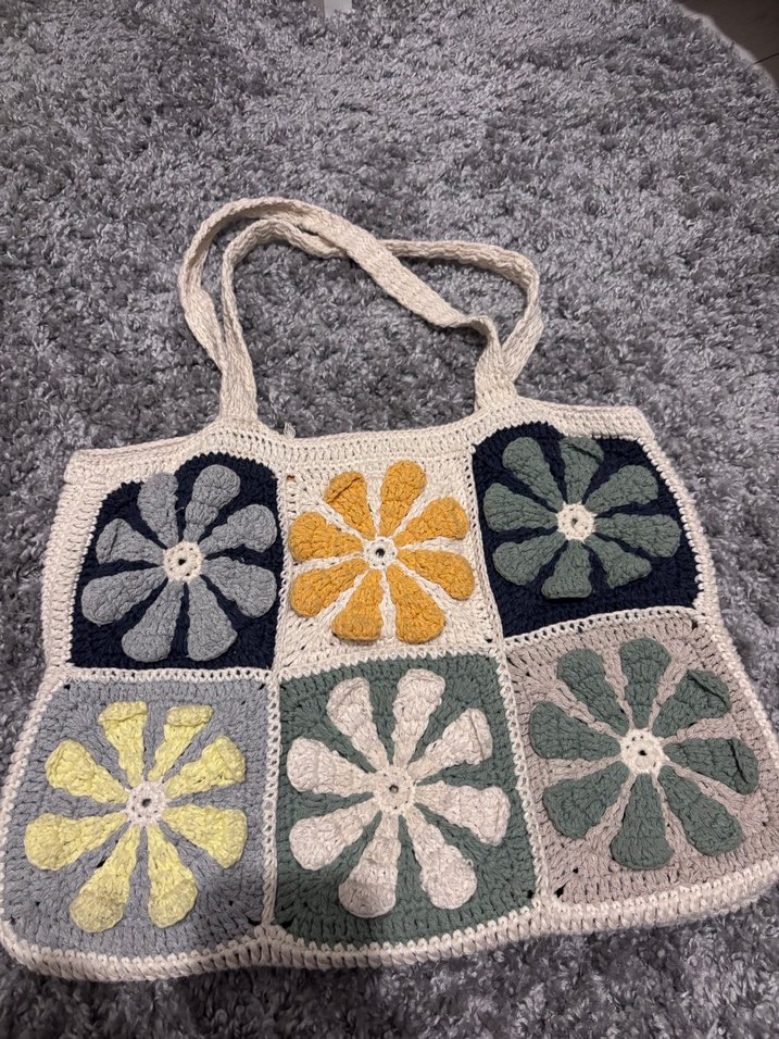 Çiçek Desenli Örgü Bohem Kadın Çantası - Görsel 2
