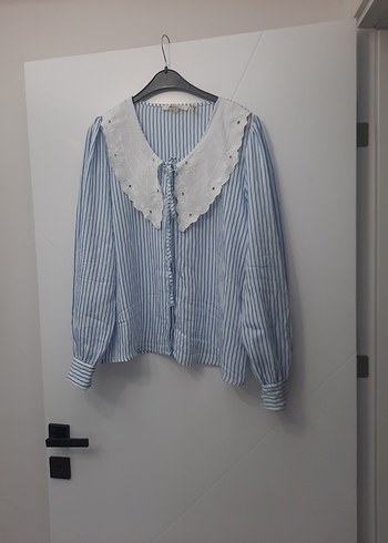 Nakışlı Bohem Pamuklu Mavi Gömlek - Görsel 3