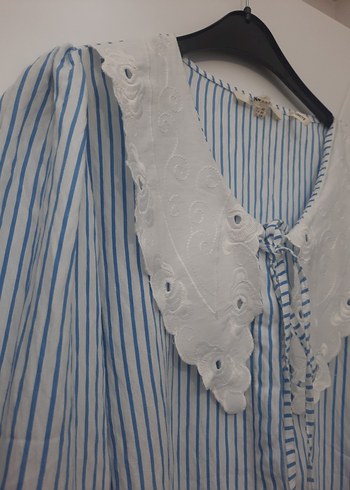 Nakışlı Bohem Pamuklu Mavi Gömlek - Görsel 5