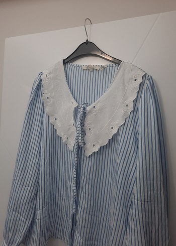 Nakışlı Bohem Pamuklu Mavi Gömlek - Görsel 2