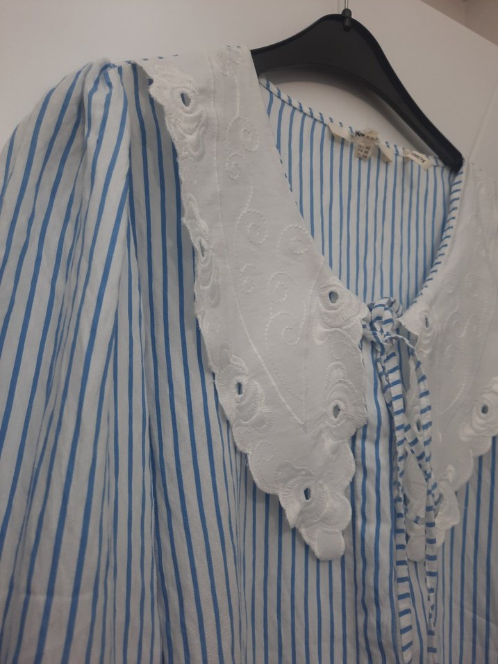 Nakışlı Bohem Pamuklu Mavi Gömlek - Görsel 5