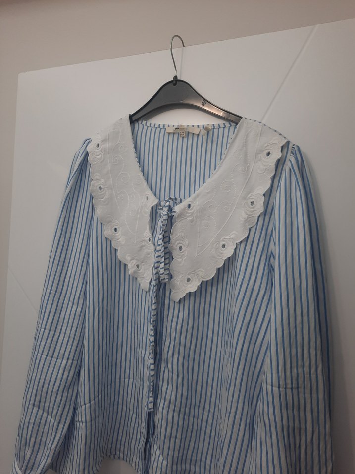 Nakışlı Bohem Pamuklu Mavi Gömlek - Görsel 2