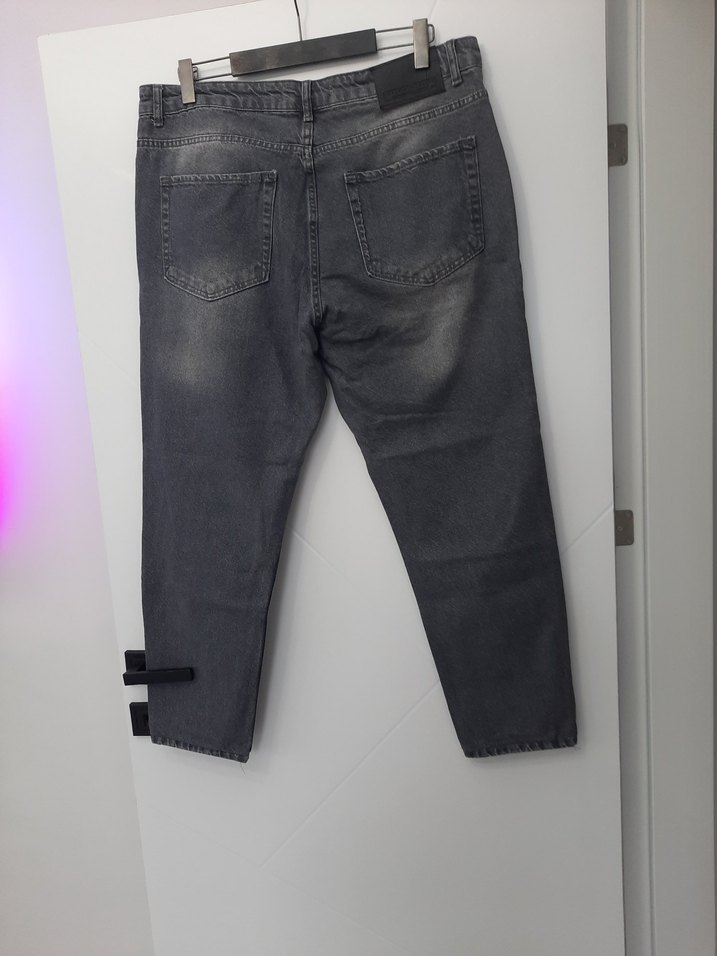 Gri Erkek Kot Pantolon Bel Detaylı - Görsel 5