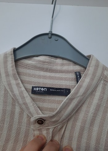 Bej Düğmeli Uzun Kollu Keten Erkek Gömlek - Görsel 7