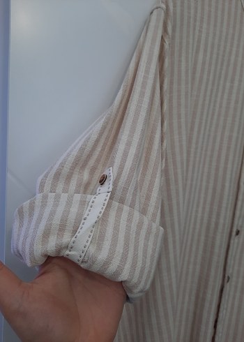 Bej Düğmeli Uzun Kollu Keten Erkek Gömlek - Görsel 4