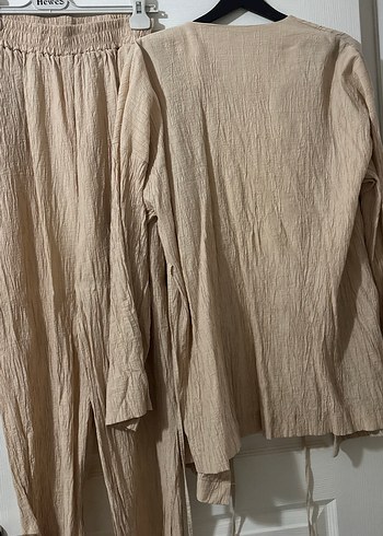 Bej Kadın Keten Salaş Takım L-XL beden - Görsel 3