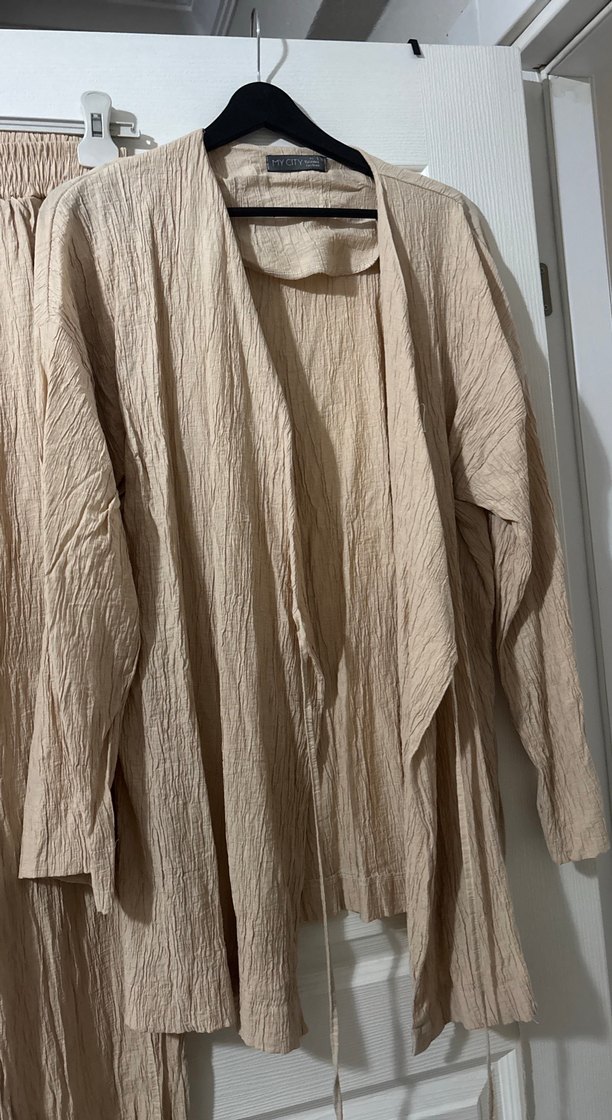 Bej Kadın Keten Salaş Takım L-XL beden - Görsel 2