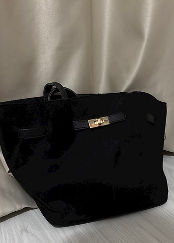 Siyah Süet Tokalı Kadın Çanta - Görsel 2