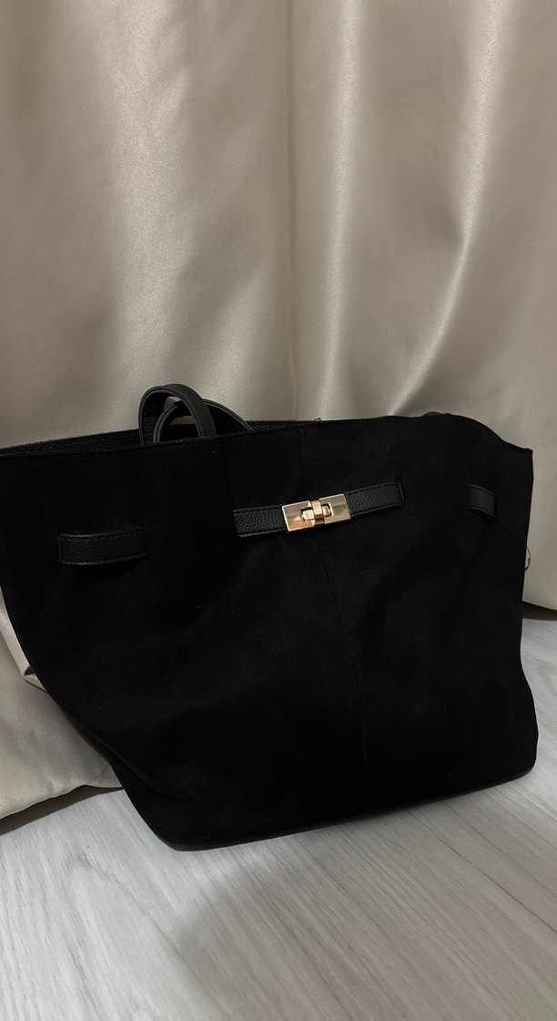 Siyah Süet Tokalı Kadın Çanta - Görsel 2