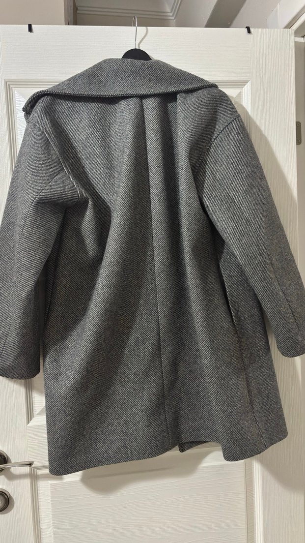 Gri Çift Düğmeli Kaban - Görsel 2