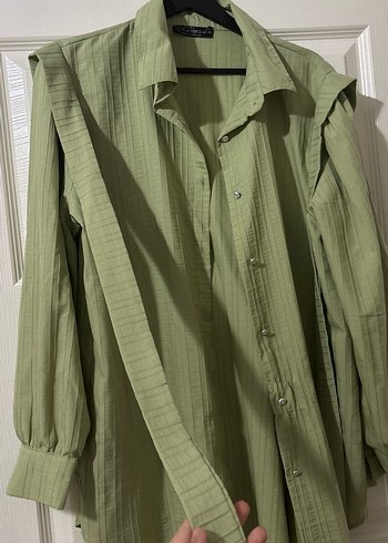 Kadın Haki Keten Uzun Kollu Gömlek - Görsel 2