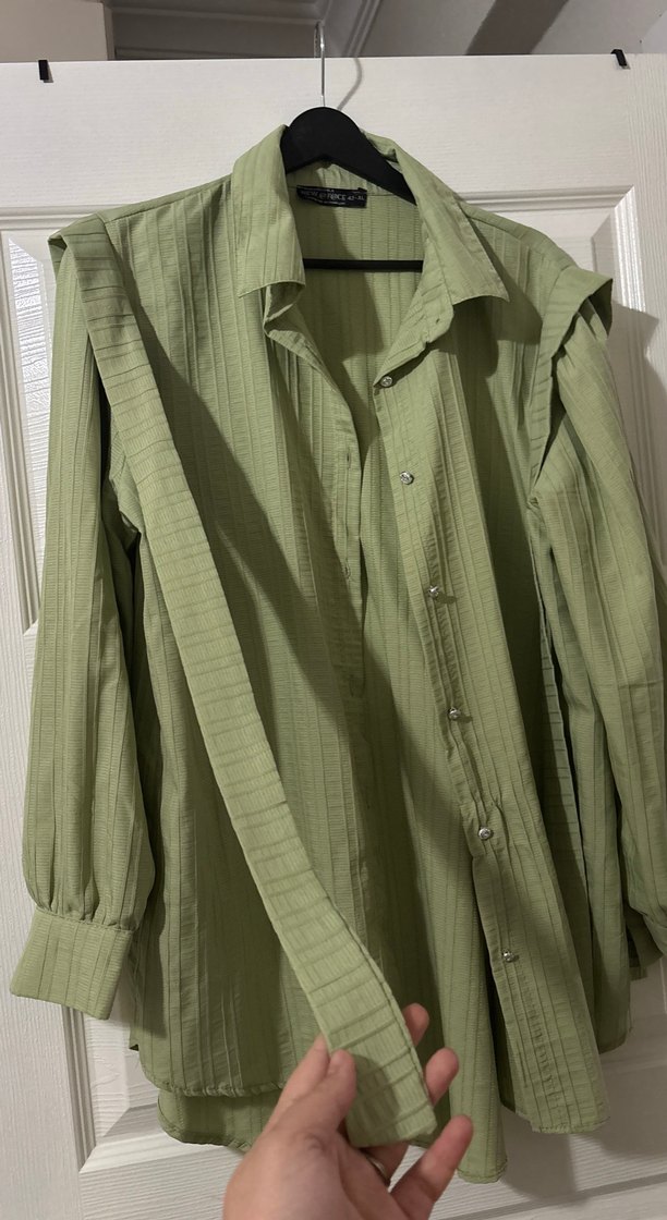 Kadın Haki Keten Uzun Kollu Gömlek - Görsel 2