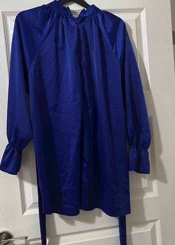 Parlak Mavi Saten Midi Tunik - Görsel 2