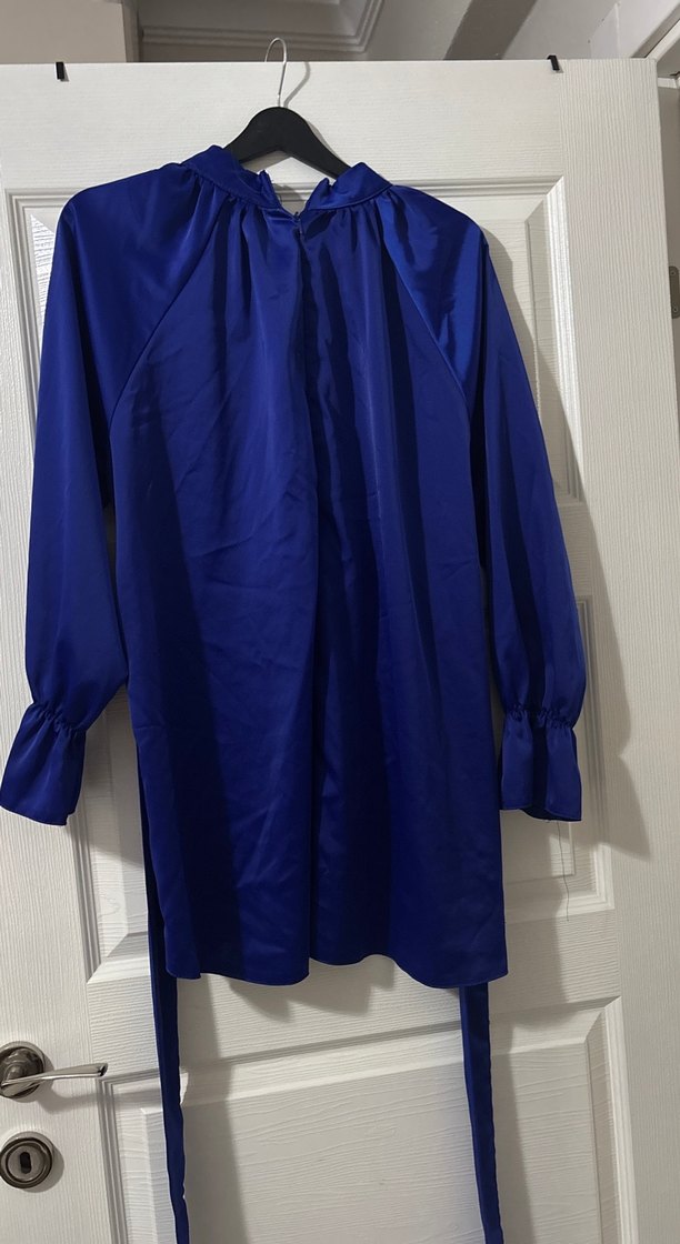 Parlak Mavi Saten Midi Tunik - Görsel 2