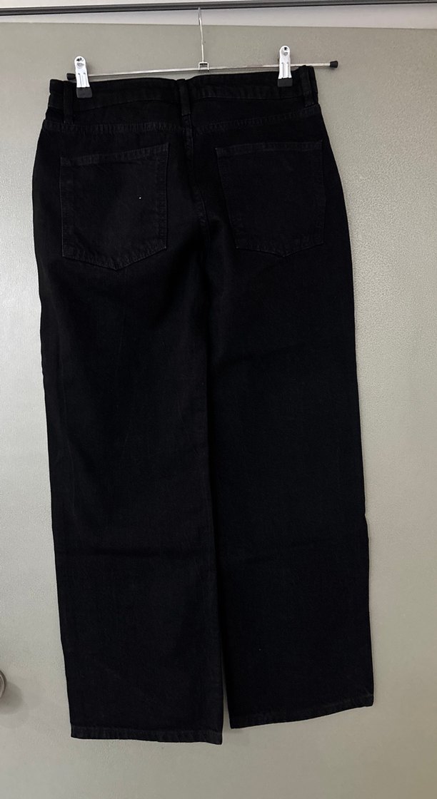 Taşlı Siyah Midi Boy Bol Kesim Kadın Kot Pantolon - Görsel 3