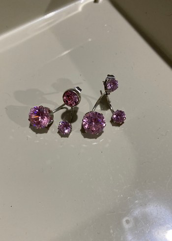 Pembe Mini Pul İşlemeli Küpe Seti