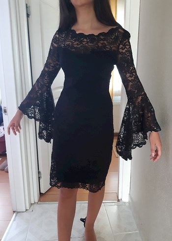 Abiye Siyah Dantel Midi Gotik Elbise