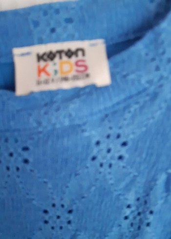 11-12 Yaş Beden Kız Çocuk Mavi Nakışlı Fırfırlı Elbise