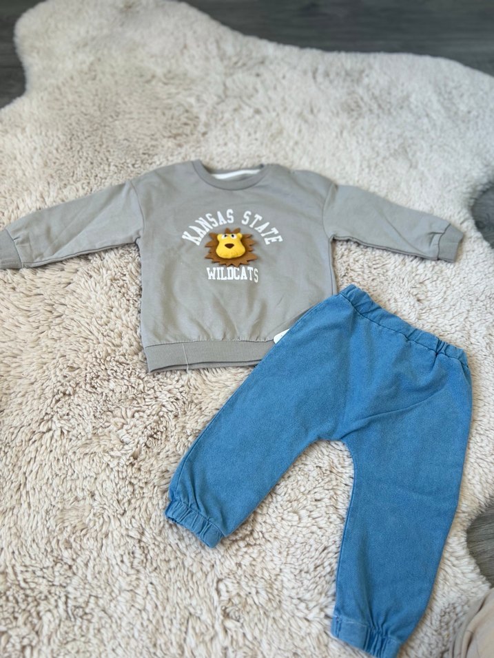 Gri Baskılı Uzun Kollu Erkek Bebek Takımı - Görsel 2