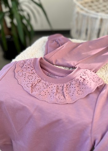 Mor Kapüşonlu Kız Sweatshirt takım - Görsel 2