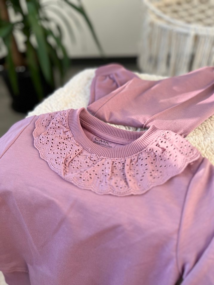 Mor Kapüşonlu Kız Sweatshirt takım - Görsel 2