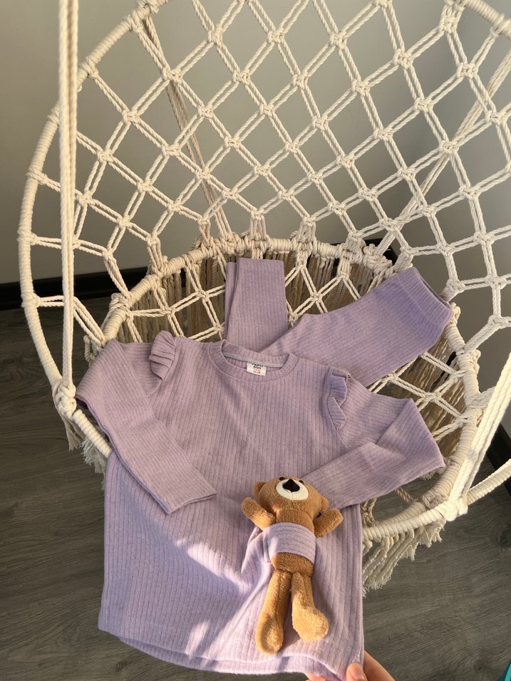 Triko Bebek Kız Takımı, Uzun Kollu, Pastel Mor - Görsel 2