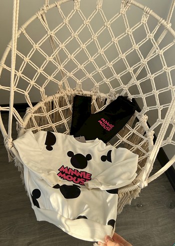 Baskılı Beyaz Örme Bebek Kız Takımı - Görsel 2