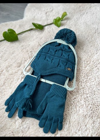 kitti Mavi Örgü Erkek Bere, Eldiven ve Atkı Seti - Görsel 2