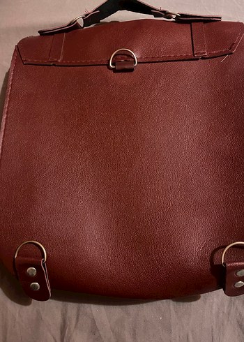 Bordo Deri Tokalı Kadın Sırt Çantası - Görsel 3