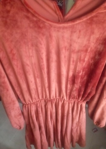 Kadife beli lastikli elbise - Görsel 3