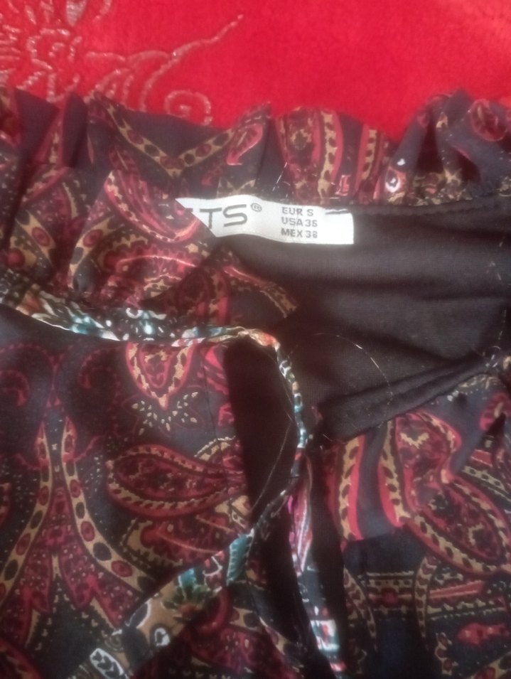 şifon Bohem Uzun Kollu Desenli Elbise - Görsel 3