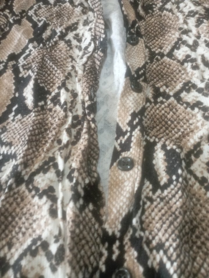 Düğmeli Yılan Desenli Kadın Uzun Kollu Gömlek - Görsel 2