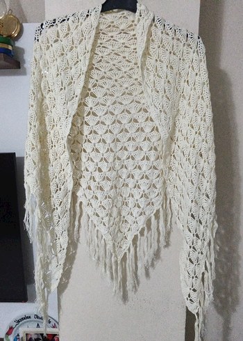 Bohem Tarzı Beyaz Örgü Kadın Şal - Görsel 2