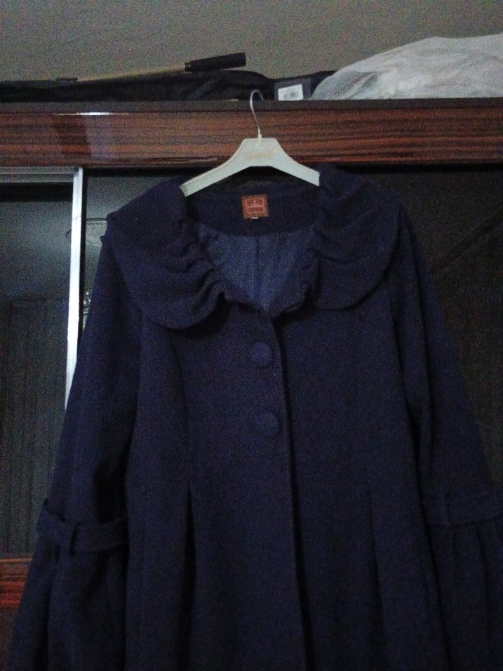 Fırfırlı Kol ve Yaka Detaylı Lacivert Kaban - Görsel 2