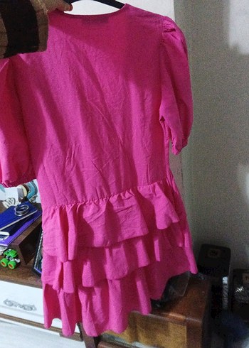 Pembe V Yaka Midi Elbise - Görsel 6