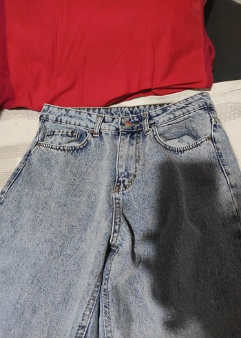 28 Beden Mavi Tie-Dye Denim Salaş Kot Pantolon