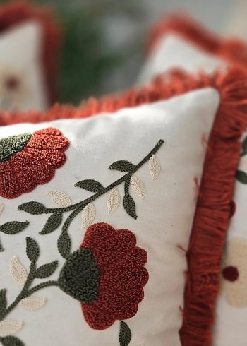 Nakışlı Bohem Kırmızı Dekoratif Yastık - Görsel 2