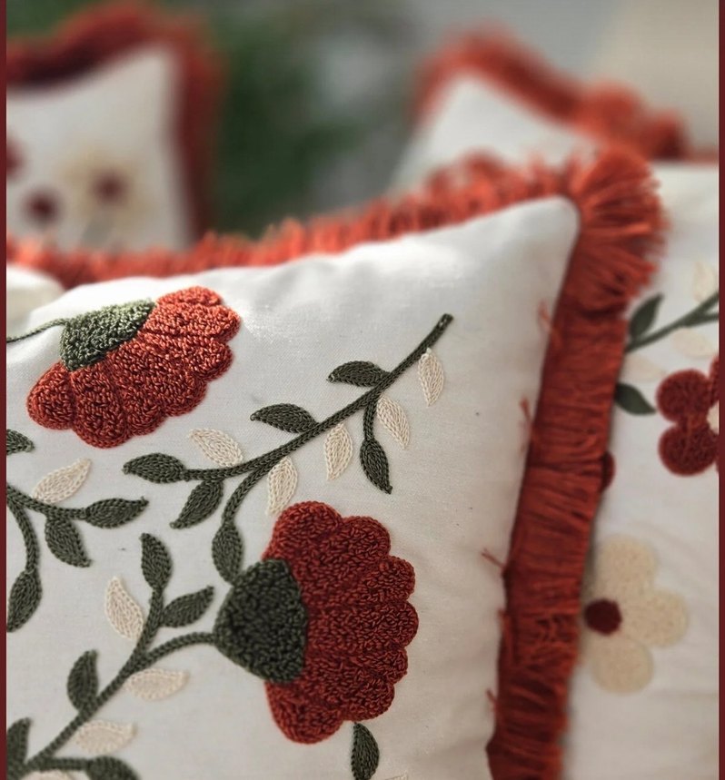 Nakışlı Bohem Kırmızı Dekoratif Yastık - Görsel 2