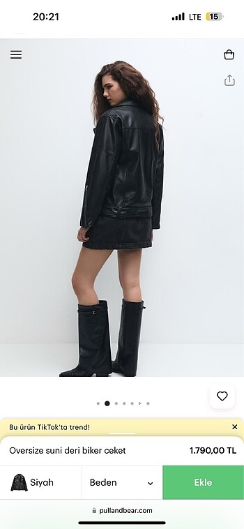 Pull and Bear Pull and bear deri biker ceket