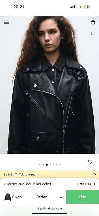 l Beden Pull and bear deri biker ceket