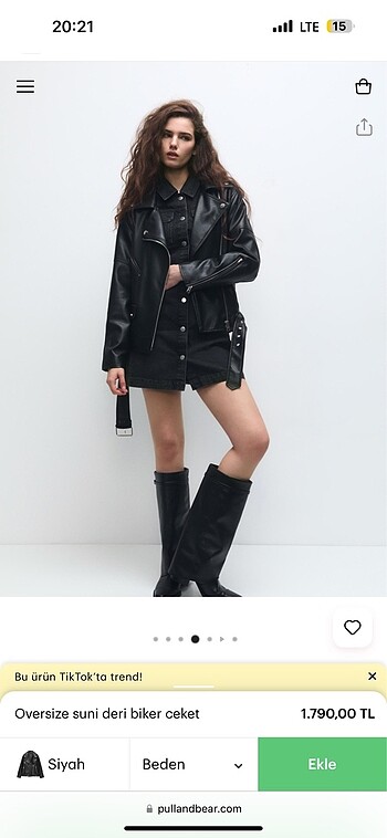 l Beden siyah Renk Pull and bear deri biker ceket
